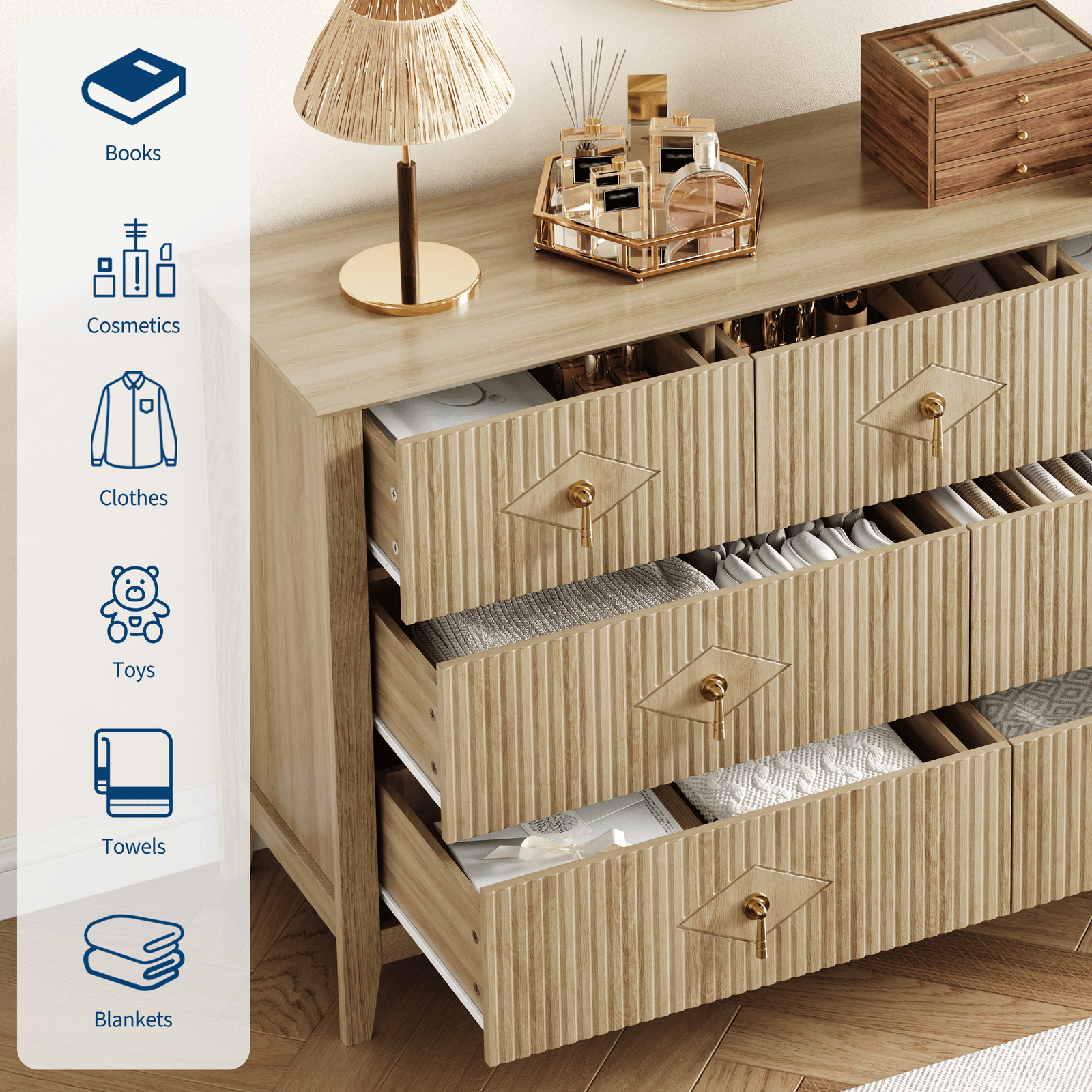 Storage Cabinets, Modern 7-Drawer Chest of Drawers with Metal Handles, 54-Inch Wide Wood Organizer Dresser for Bedroom, Living Room, and Hallway TV Stand Storage, Durable Storage Cabinet for Bedroom, or Entryway Home Decor Room Decor