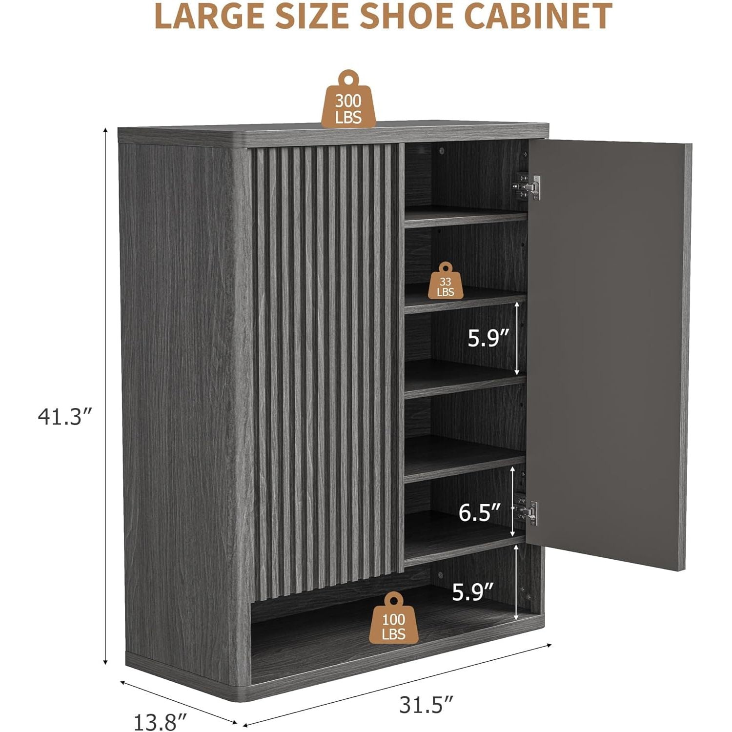 63 Inch Shoe Cabinet, Large Shoe Storage Cabinet with Adjustable Shelves, Shoe Organizer with Fluted Door Holds 50–60 Pairs for Entryway & Living Room, Grey (2 PCS)